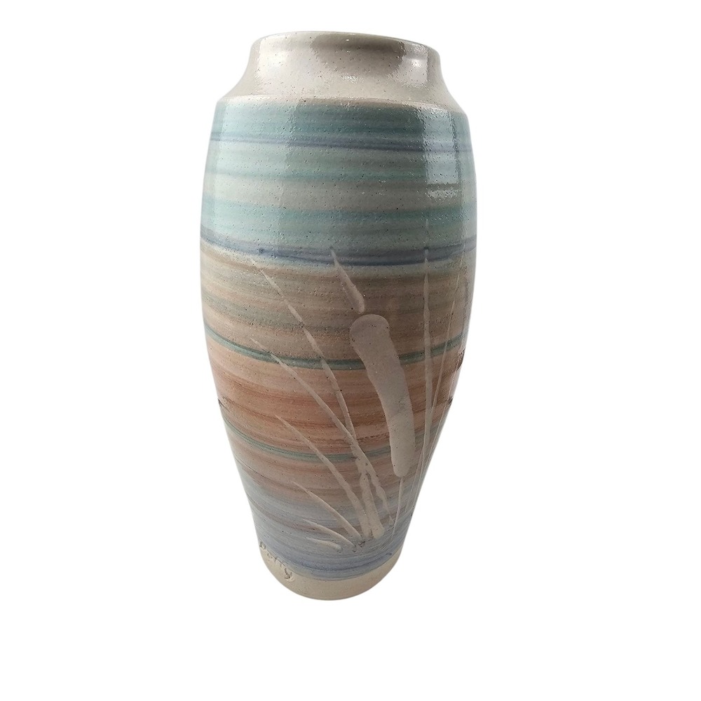 Handcrafted Vase by Duffy in a Southwestern‎ Style Features Etched Cattail Grass